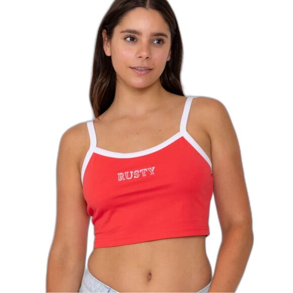 Rusty Lucy Contrast Stitch Baby Crop Tank - Cayenne XL - Picture 1 of 4